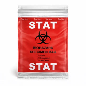 4 Walls 6x9in Stat Specimen  Transport Biohazard  BAG, RED, ECONO-ZIP