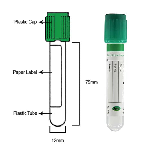 Green Top 3mL PET (Heparin Lithium Tube)
